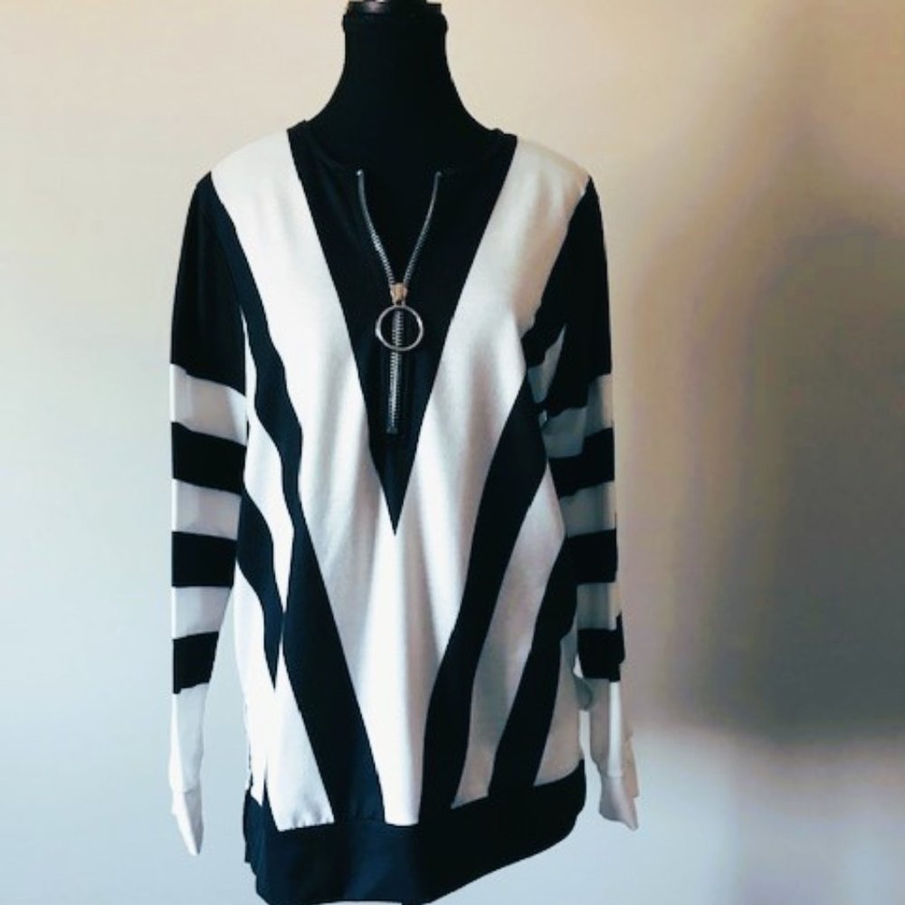 Black & White Cotton Long Sleeved Top